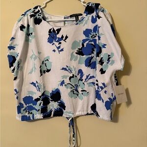 Ellen Tracy Blue and Black Floral Blouse